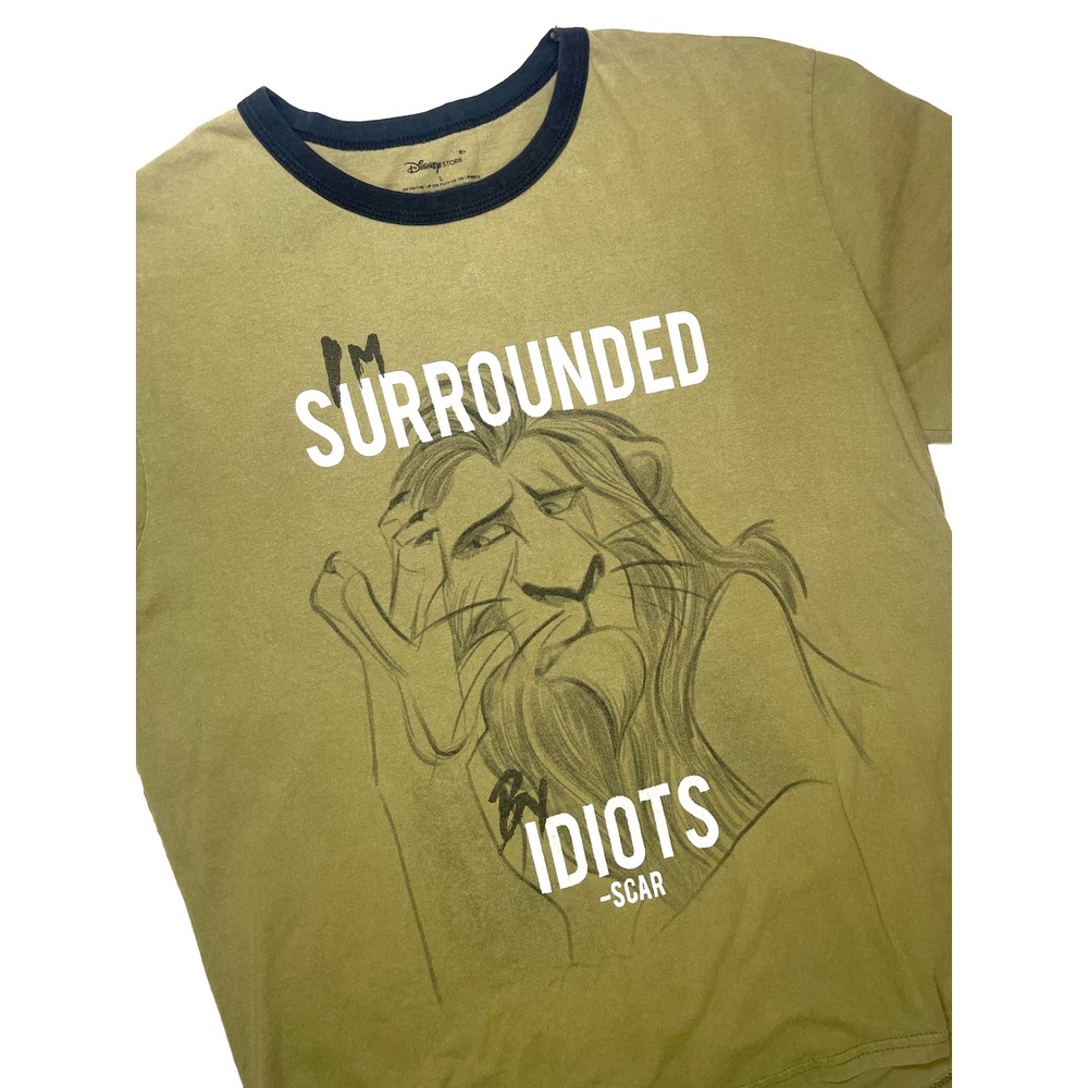 Disney The Lion King Scar Im Surrounded By Idiots Ringer T-Shirt Large Olive